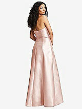 Rear View Thumbnail - Blush Strapless Bustier A-Line Satin Gown with Front Slit