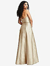 Rear View Thumbnail - Champagne Strapless Bustier A-Line Satin Gown with Front Slit