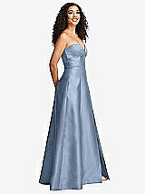 Side View Thumbnail - Cloudy Strapless Bustier A-Line Satin Gown with Front Slit