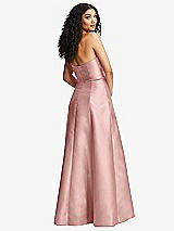 Rear View Thumbnail - Rose - PANTONE Rose Quartz Strapless Bustier A-Line Satin Gown with Front Slit