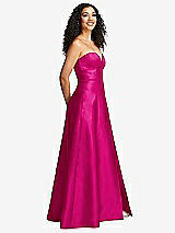 Side View Thumbnail - Think Pink Strapless Bustier A-Line Satin Gown with Front Slit