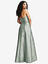 Rear View Thumbnail - Willow Green Strapless Bustier A-Line Satin Gown with Front Slit