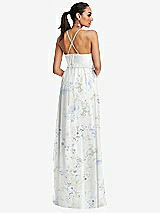 Rear View Thumbnail - Bleu Garden Plunging V-Neck Criss Cross Strap Back Maxi Dress