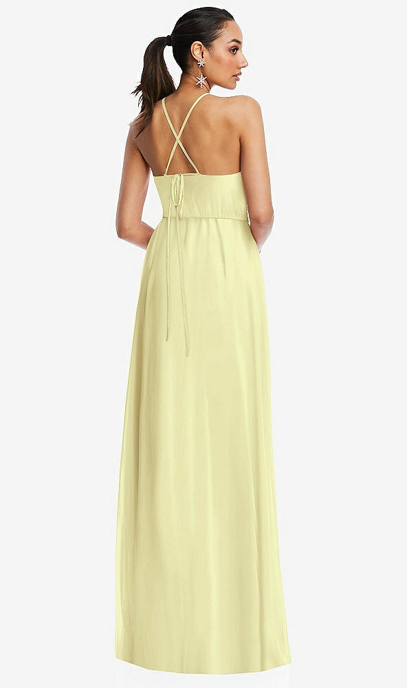 Back View - Butter Yellow Plunging V-Neck Criss Cross Strap Back Maxi Dress