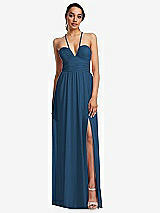 Front View Thumbnail - Dusk Blue Plunging V-Neck Criss Cross Strap Back Maxi Dress