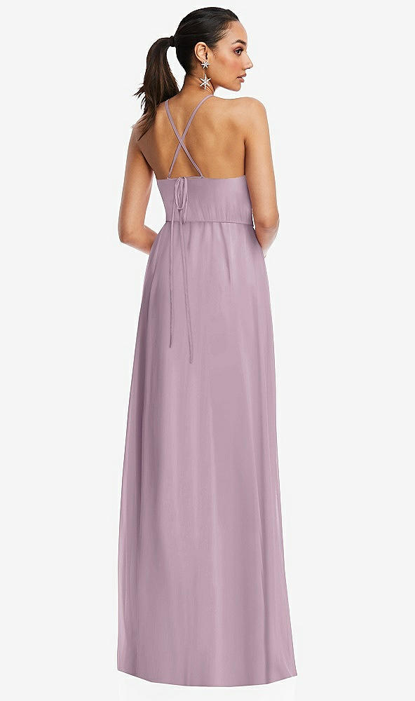 Back View - Suede Rose Plunging V-Neck Criss Cross Strap Back Maxi Dress