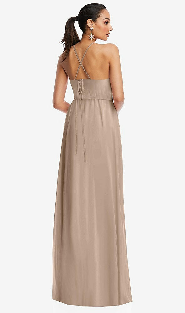 Back View - Topaz Plunging V-Neck Criss Cross Strap Back Maxi Dress