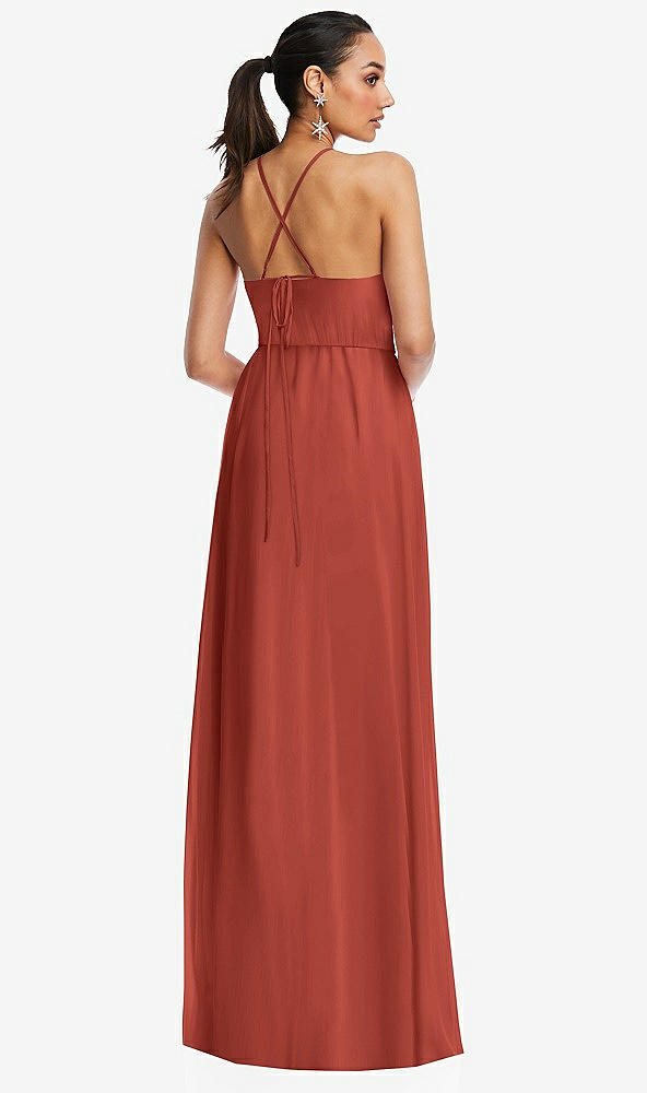 Back View - Amber Sunset Plunging V-Neck Criss Cross Strap Back Maxi Dress