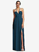 Front View Thumbnail - Atlantic Blue Plunging V-Neck Criss Cross Strap Back Maxi Dress