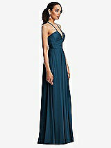 Side View Thumbnail - Atlantic Blue Plunging V-Neck Criss Cross Strap Back Maxi Dress