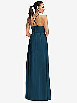 Rear View Thumbnail - Atlantic Blue Plunging V-Neck Criss Cross Strap Back Maxi Dress