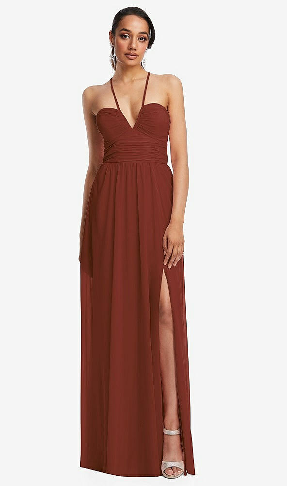 Front View - Auburn Moon Plunging V-Neck Criss Cross Strap Back Maxi Dress