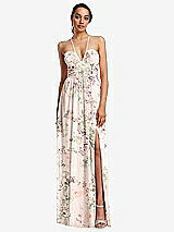 Front View Thumbnail - Blush Garden Plunging V-Neck Criss Cross Strap Back Maxi Dress