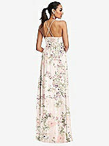 Rear View Thumbnail - Blush Garden Plunging V-Neck Criss Cross Strap Back Maxi Dress