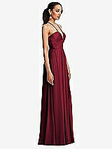 Side View Thumbnail - Burgundy Plunging V-Neck Criss Cross Strap Back Maxi Dress