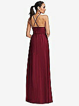 Rear View Thumbnail - Burgundy Plunging V-Neck Criss Cross Strap Back Maxi Dress