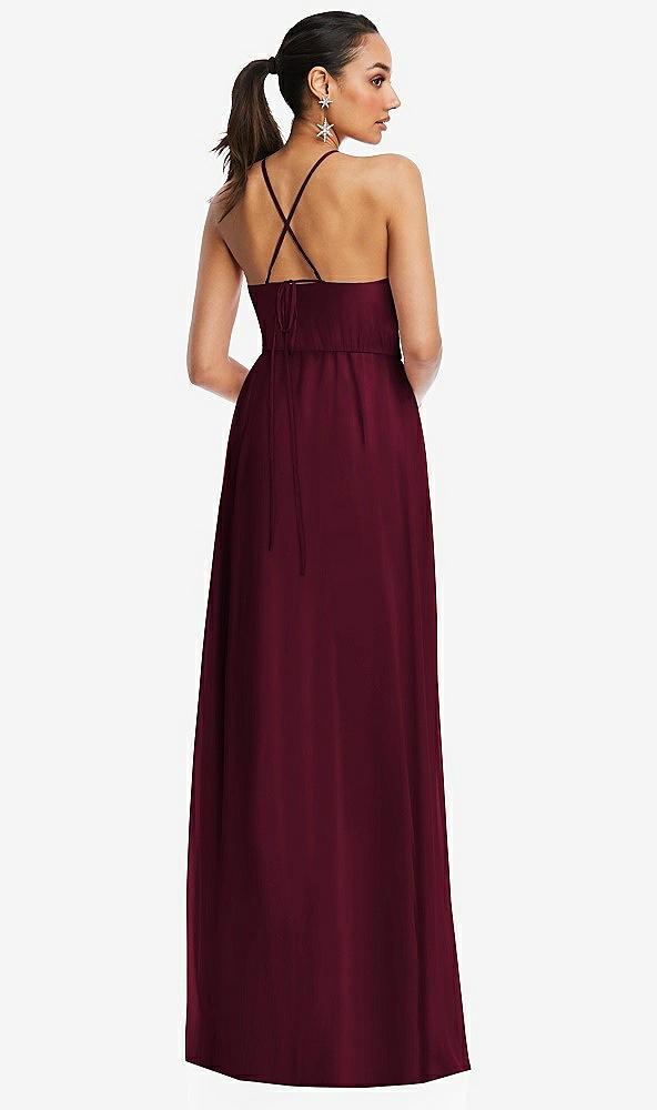 Back View - Cabernet Plunging V-Neck Criss Cross Strap Back Maxi Dress