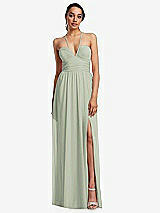 Front View Thumbnail - Celadon Plunging V-Neck Criss Cross Strap Back Maxi Dress