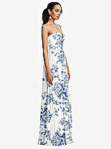 Side View Thumbnail - Cottage Rose Dusk Blue Plunging V-Neck Criss Cross Strap Back Maxi Dress