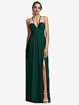 Front View Thumbnail - Hunter Green Plunging V-Neck Criss Cross Strap Back Maxi Dress