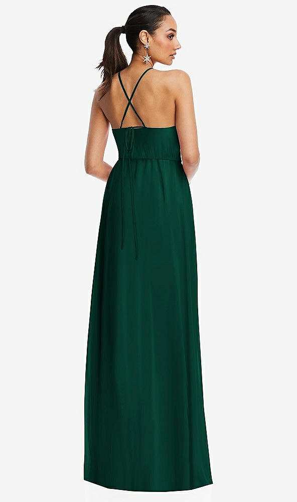 Back View - Hunter Green Plunging V-Neck Criss Cross Strap Back Maxi Dress