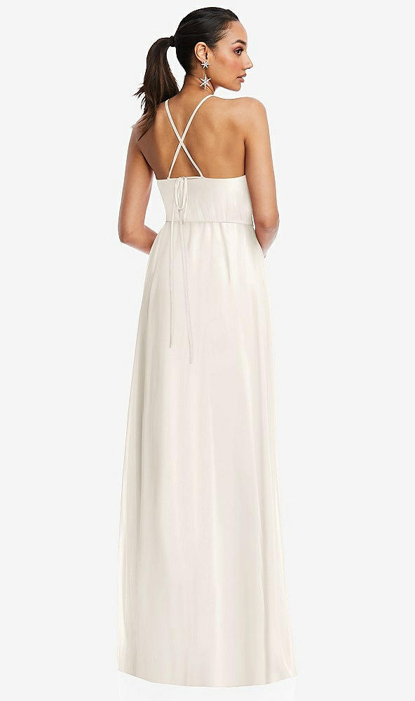 Back View - Ivory Plunging V-Neck Criss Cross Strap Back Maxi Dress