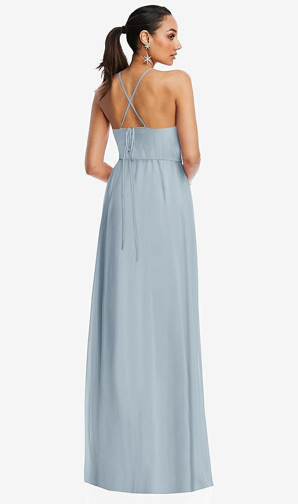 Back View - Mist Plunging V-Neck Criss Cross Strap Back Maxi Dress