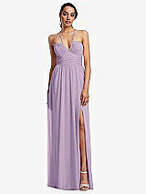 Front View Thumbnail - Pale Purple Plunging V-Neck Criss Cross Strap Back Maxi Dress