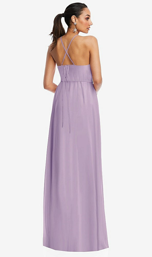 Back View - Pale Purple Plunging V-Neck Criss Cross Strap Back Maxi Dress