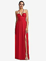 Front View Thumbnail - Parisian Red Plunging V-Neck Criss Cross Strap Back Maxi Dress