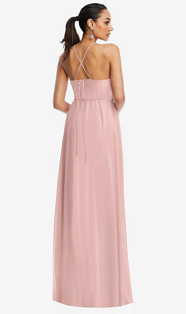 Back View - Rose - PANTONE Rose Quartz Plunging V-Neck Criss Cross Strap Back Maxi Dress