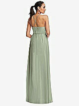 Rear View Thumbnail - Sage Plunging V-Neck Criss Cross Strap Back Maxi Dress