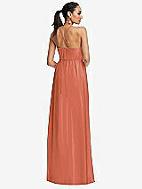 Rear View Thumbnail - Terracotta Copper Plunging V-Neck Criss Cross Strap Back Maxi Dress