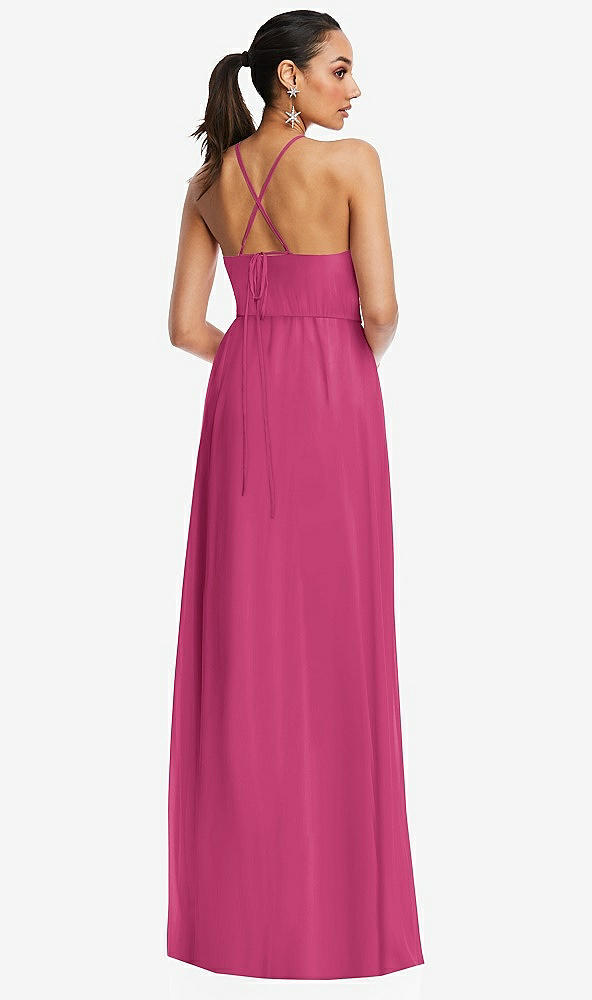 Back View - Tea Rose Plunging V-Neck Criss Cross Strap Back Maxi Dress