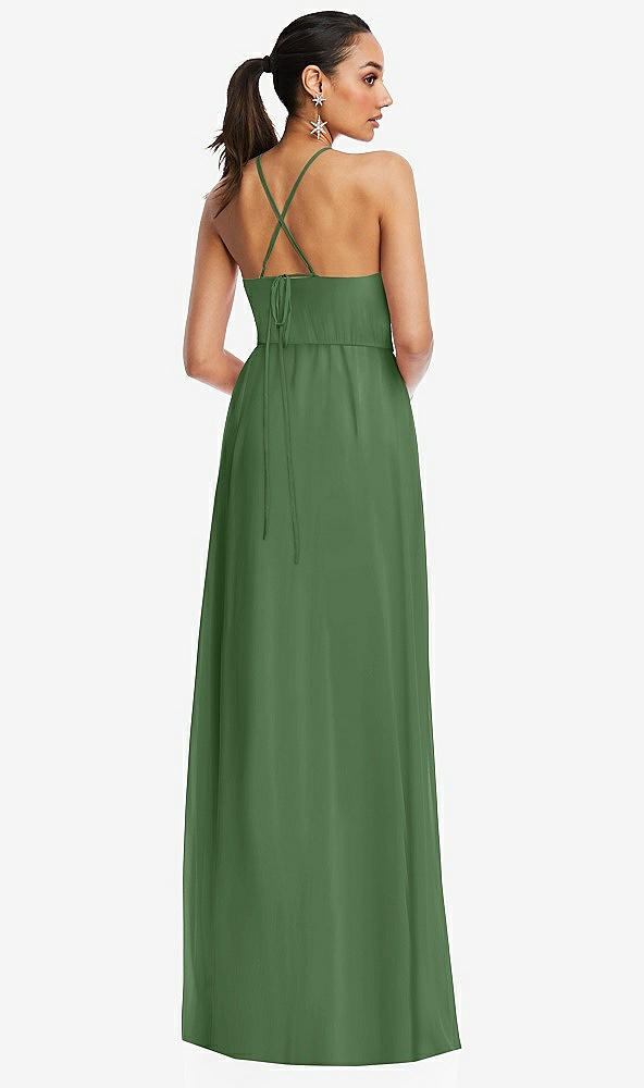 Back View - Vineyard Green Plunging V-Neck Criss Cross Strap Back Maxi Dress