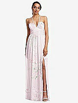 Front View Thumbnail - Watercolor Print Plunging V-Neck Criss Cross Strap Back Maxi Dress