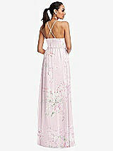 Rear View Thumbnail - Watercolor Print Plunging V-Neck Criss Cross Strap Back Maxi Dress