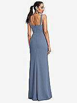 Rear View Thumbnail - Larkspur Blue Cowl-Neck Wide Strap Crepe Trumpet Gown with Front Slit