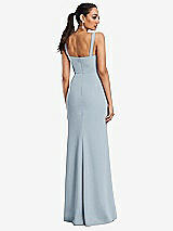 Rear View Thumbnail - Mist Cowl-Neck Wide Strap Crepe Trumpet Gown with Front Slit