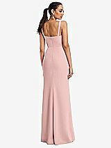 Rear View Thumbnail - Rose - PANTONE Rose Quartz Cowl-Neck Wide Strap Crepe Trumpet Gown with Front Slit