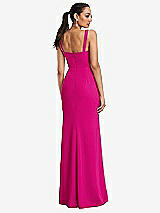 Rear View Thumbnail - Think Pink Cowl-Neck Wide Strap Crepe Trumpet Gown with Front Slit