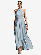 Front View Thumbnail - Mist Ruffle-Trimmed Bodice Halter Maxi Dress with Wrap Slit