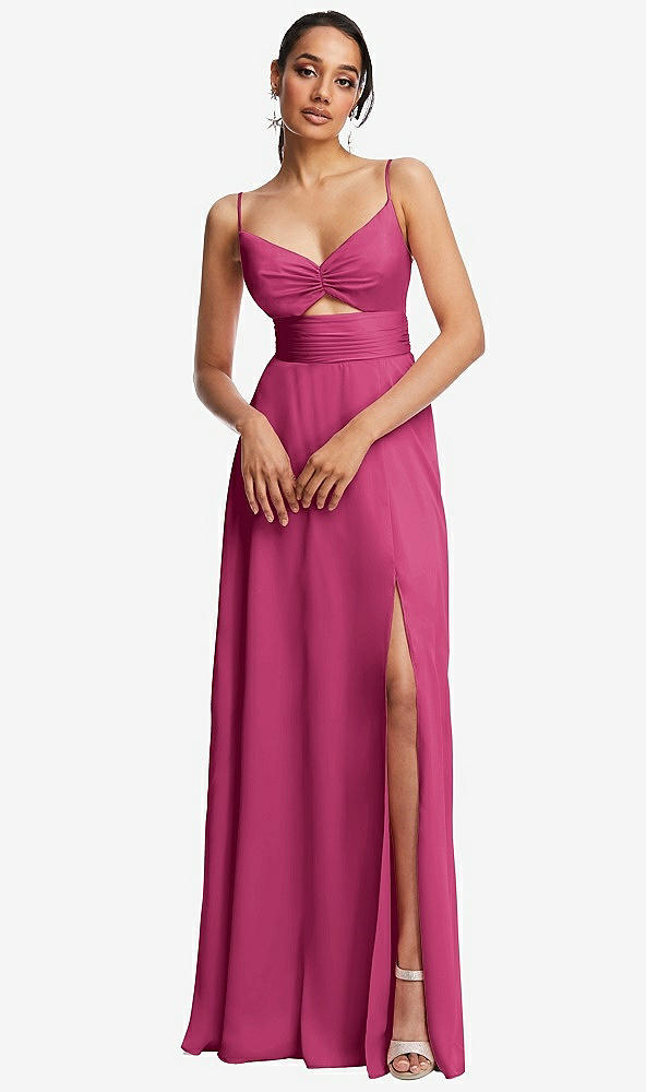 Front View - Tea Rose Triangle Cutout Bodice Maxi Dress with Adjustable Straps