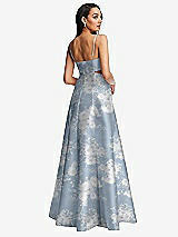 Rear View Thumbnail - Porcelain Blue Seraphina Floral Open Neck Cutout Floral Satin A-Line Gown with Pockets