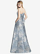 Side View Thumbnail - Porcelain Blue Seraphina Floral Strapless A-line Floral Satin Gown with Modern Bow Detail