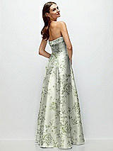 Alt View 4 Thumbnail - Sage Cottage Rose Strapless Bias Cuff Bodice Floral Satin Gown with Pockets