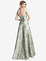 Rear View Thumbnail - Sage Cottage Rose Strapless Bias Cuff Bodice Floral Satin Gown with Pockets