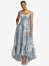 Front View Thumbnail - Porcelain Blue Seraphina Floral Cap Sleeve Deep Ruffle Hem Floral High Low Dress with Pockets