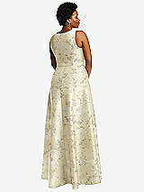 Alt View 3 Thumbnail - Butter Yellow Floral Boned Corset Closed-Back Floral Satin Gown with Full Skirt