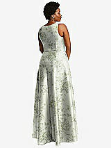 Alt View 3 Thumbnail - Sage Cottage Rose Boned Corset Closed-Back Floral Satin Gown with Full Skirt